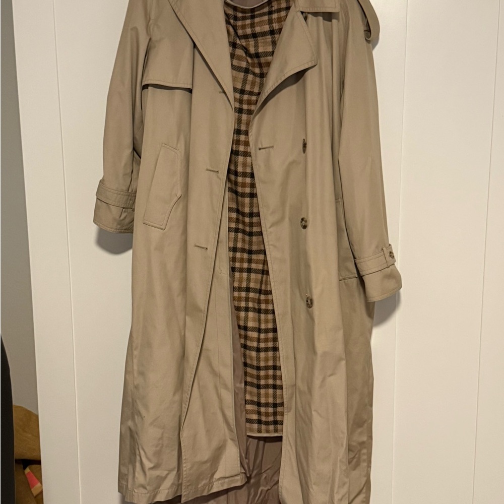 London Fog Tan Trench Coat with Belted Cuffs